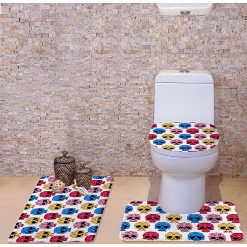 Bathroom Slip Resistance Carpets 3PC Set Skull Pads Toilet WC Mats Velvet Bath Area Rugs Home Hotel Decor