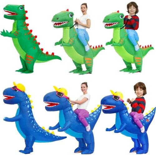 Adult Kids Anime T-rex Dinosaur Inflatable Costumes Halloween Purim Cosplay Costume Green Blue Dino Disfraz Funny Party Suit