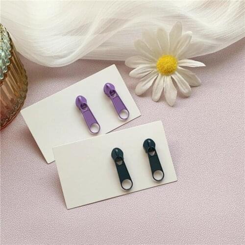 Funny Purple Metal Zip Fastener Drop Earrings Korean Cute Blue Zipper Pendent Earrings for Women Girls Jewelry 2021 New Arrival