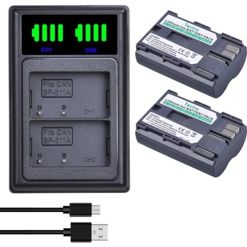 1800mAh BP-511 BP-511A Li-ion Battery + LED Dual Charger for Canon EOS 5D 10D 20D 30D 40D 50D D30 D60 G1 G2 G3 G5 G6 Pro 1 Pro90