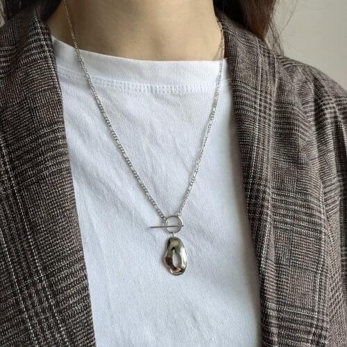 S925 Sterling Silver Irregular Geometric Pendant Figaro Chain Minimalist American Design Women Sweater Chain Necklace OT Clasp