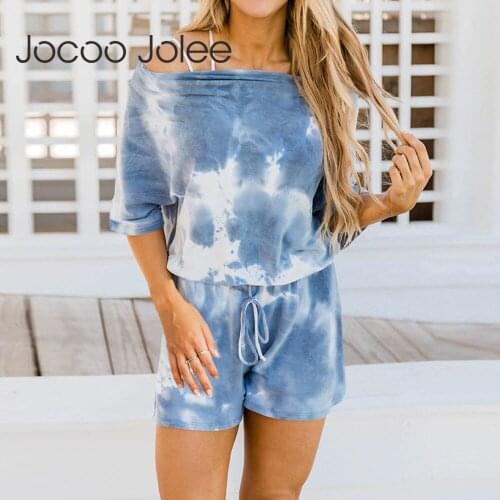 Women Knitted Sportwear Pullover Top 2 Piece Set Oblique Collar T Shirt Tee with Loose Shorts Printing Suit Playsuits Lace Up