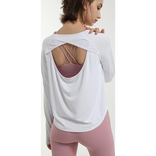 Women Long Sleeve Yoga Shirts Loose Sport T-shirt Back Hollow Out Running Sweatshirts Girls Quick Dry Gym Workout Tops Sportwear
