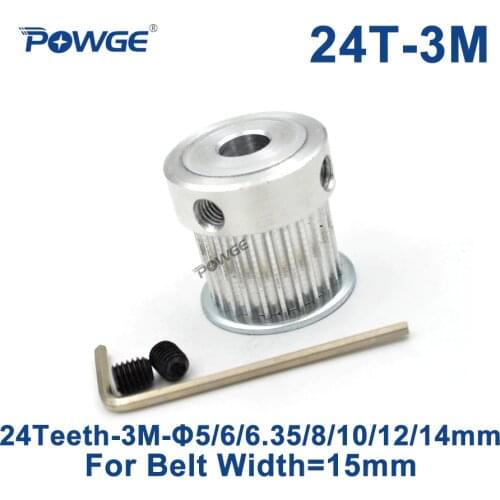 POWGE 1pcs 24 Teeth HTD 3M Timing Pulley Bore 5/6/6.35/8/10/12/14mm for Width 15mm 3M Synchronous belt HTD3M pulley 24Teeth 24T
