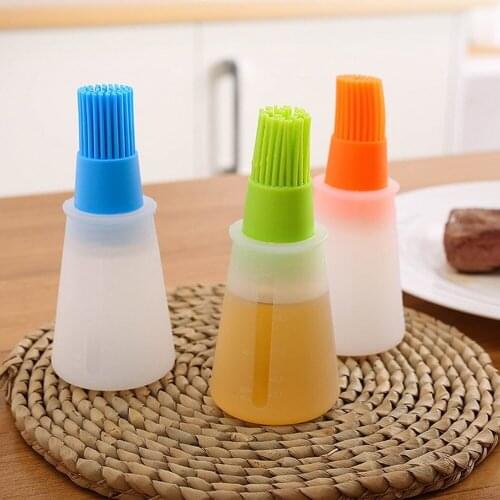 1/3 Pcs Portable Silicone Oil Bottle Grill Brush with Lid Butter Brush for Pastry Baking BBQ Kitchen Tools Liquid Sauce Bottle