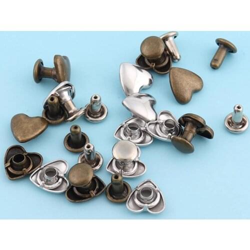100sets 8mm Double Cap Rivets Bronze/Silver Rivets Heart-shape Leathercraft Rivets Metal Studs /Nails for Bag/ Belt