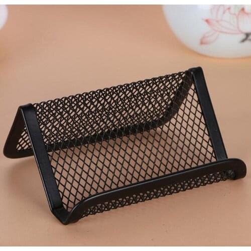 Metal Mesh Desktop Collection Business Card Name Card Holder Office Stationery Memo Organizer Stand Black 98 x 80 x 40mm ZA5888