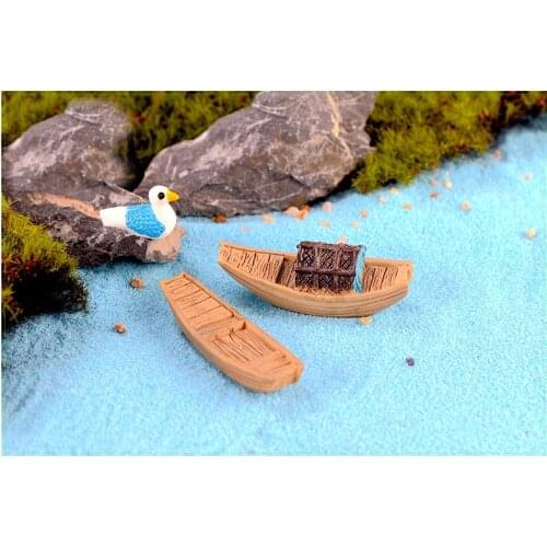 2PCS Mini Boat Miniatures Fairy Garden Ornament Miniatures Resin Craft Figurine Terrariums Doll House Diy Supplies