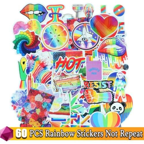 60 Pcs/Set Rainbow Graffiti Stickers for Refrigerator Laptop Skateboard Motorcycle Phone Luggage House Decoration Stickers