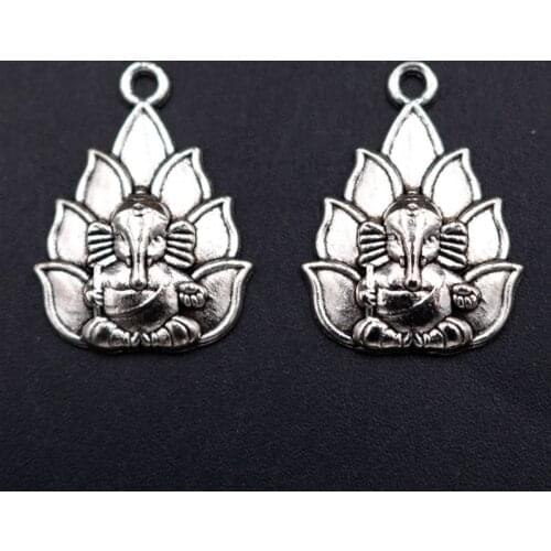 WKOUD 8pcs Silver Color 25*18mm Lotus Seat God Ganesha Charm Buddhist Necklace Bracelet DIY Metal Jewelry Pendant Findings