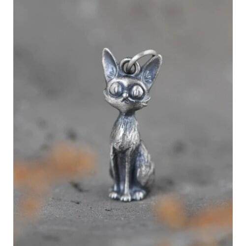 925 Sterling Silver cute cat Pendant Charm jewelry gift A5446
