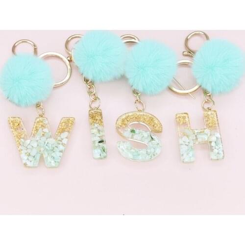 A-Z Alphabet Initials Letter Acrylic Pompom Keyring Keychain Charm Car Bag Pendant Decor Women Fashion Jewelry Accessories