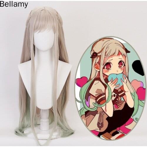 Anime Toilet-Bound Hanako-kun Nene Yashiro Cosplay hairwear Silver Grey Green long hair Cosplay Wig +Wig Cap