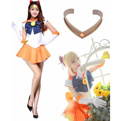 Athemis Anime Sailor Moon Minako Aino / Sailor Venus Cosplay Costume custom made Dress High Quality