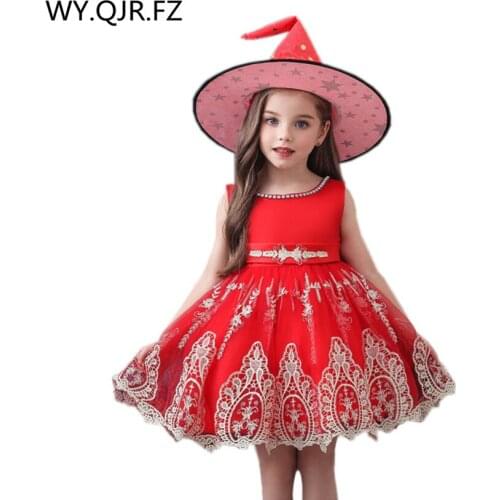 BH-A752A#Girls Childrens wear Flower Dresses party dress Embroidery lace Red cheap wholesale Christmas Childrens Day costumes
