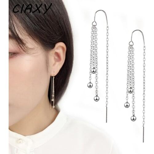 CIAXY 925 Sterling Silver Peas Long Tassel Earrings for Women Small Round Bead Ear Line Earring Korean Fashion Party Jewelry