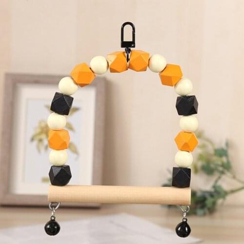 Wooden Swing Toy Parrot Chewing Hanging Bass with Bell Pet Bird Cage Toy Parrot Home Decoration