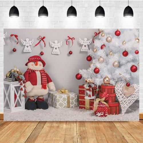 Laeacco Cartoon Doll Snowman Christmas Tree Candle Gift Newborn Birthday Photo Background Photographic Backdrop For Photo Studio