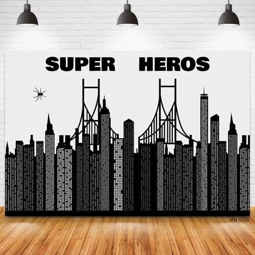 Custom Name Superhero Cityscape City Buildings Booth Backdrops Birthday Party Baby Child Boys Photophone Photography Backgrounds