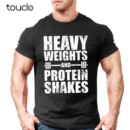 Men Summer Fashion Top Selling Heavy Weights and Protein Shakes | Uk Bodybuilding T-Shirt Gymer Workout Trainer O-Neck Tee