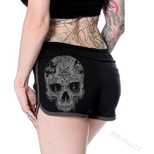 Goth Shorts Women Casual Summer Loose Skull Gothic Shorts Drawstring Waist Shorts Plus Size S-5XL Streetwear Homewear Sleepwear