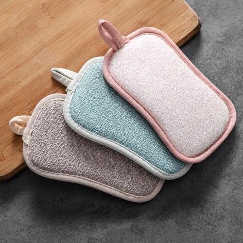 Bathroom Cleaning Tool Double-sided Microfiber Scourer Sponge Kitchen Dish Washing Cloth Wipers Scouring Pads Scrubber