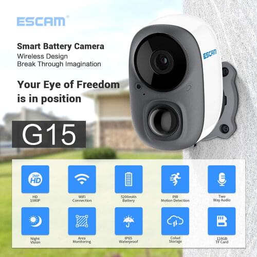 ESCAM G15 2MP 1080P Wireless WIFI IP Camera Battery Power Intercom AI Face Auto Tracking CCTV Camera