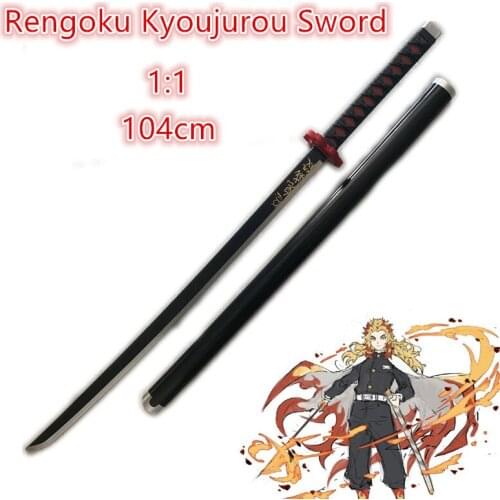 Demon Slayer 104cm Sword Weapon Kimetsu no Yaiba Rengoku Kyoujurou Black Sowrd Cosplay 1:1 Anime Ninja Knife PU Prop Model Gift