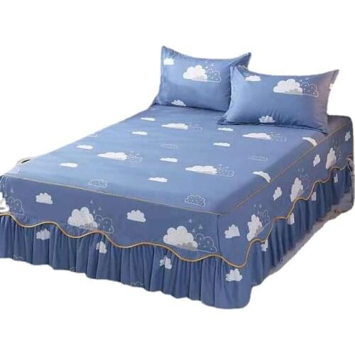 3 Pcs/Set A Nice Night Printed Sheet Bedding Soft Microfiber Bed Skirt With 2 Pillowcase Queen King bed decoration