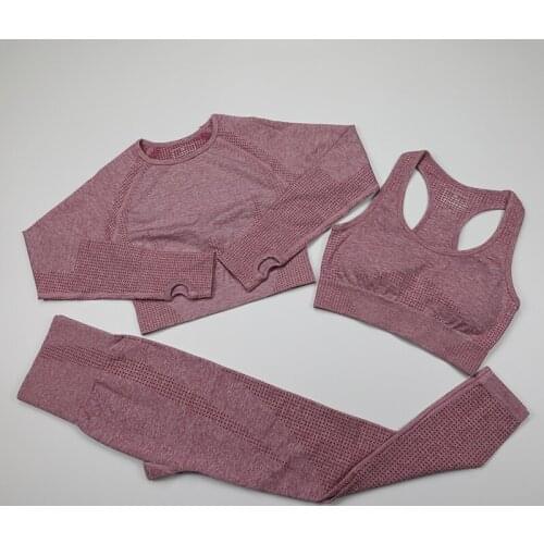 Seamless Yoga Suit Fitness Sports Wear Gym Clothing Long Sleeve Crop Top Shirts Athletic Leggings Sports Bra Workout Set Women