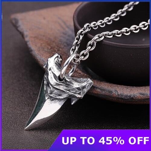 Thai silver Shark tooth Pendant S925 Silver necklace for men silver pendant Jewelry hippop street culture pendant