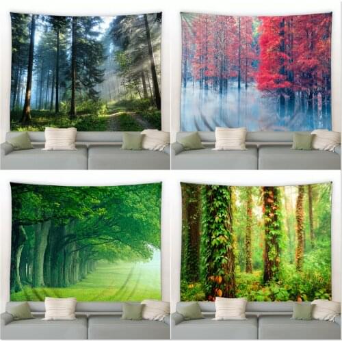 Forest Tapestry Beautiful Nature Landscape Psychedelic Wall Hanging Big Tapestries Hippie Bedroom Background Blanket Beach Towel