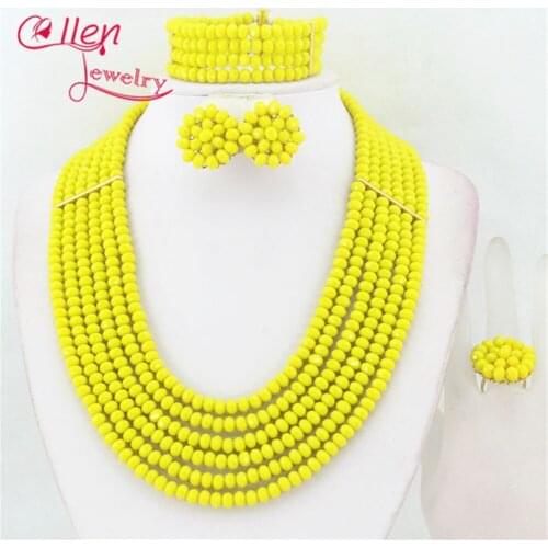 Yellow African Beads Jewelry Set Crystal Beads women Necklace Set nigerian wedding bridal Jewelry Set W6426