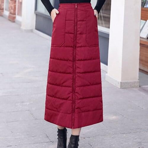 Autumn Winter New Thickened Down Cotton Skirt Womens Skirt Mid Length Cold Proof Lightweight Warmth Girl Clothes Red