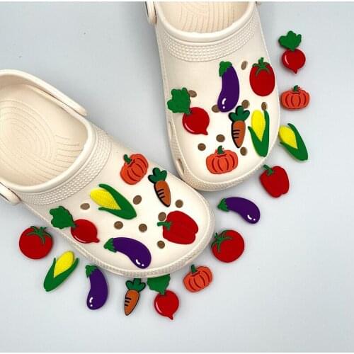New Designer Cartoon Tomato Pumpkin Vegetable PVC Shoe Charms DIY Decoration For Women Croc Clogs Jibz Charms Child Accessories