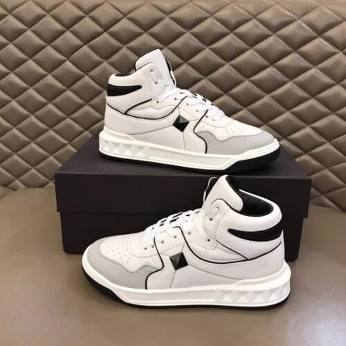 Mid-cut calfskin sneakers splice color spike shoes semi matte process effect processing oversized rivet sneakers casual shoes