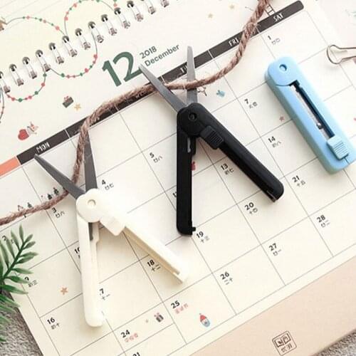 Portable Telescopic scissors Pure color Simplicity paper-cutting folding safety scissors mini stationery scissors Thread Trimmer