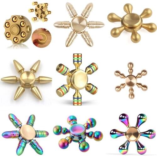 Pure Copper Hand Fidget Spinner Fingertip Gyro EDC Finger Spinner For Autism and ADHD Revolver Water Drops Bullet Candied Gourd
