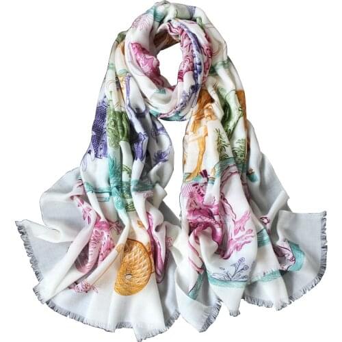 Women Winter Cashmere Warmer Scarf Hijab Shawls Wraps Female Foulard Echarpe Colorful Animals Printed Designer Designer Bandana