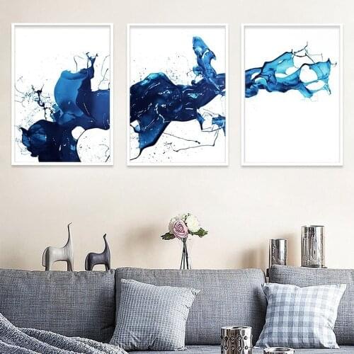 Blue Moving Ink Canvas Painting Abstract Wall Art Pictures For Bedroom Study Modern Minimalist Mural Home Decoration Painting
