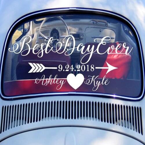 Best Day Ever Wedding Stickers Custom Date Name Decals Car Decoration Engagement Poster Date Married Day Vinyl Mural HY2141