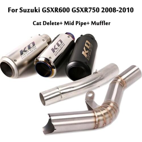 For Suzuki GSXR600 GSXR750 2008-2010 Exhaust Cat Delete Pipe Middle Link Tube Slip On 51mm Muffler DB Killer Fit Motorcycle