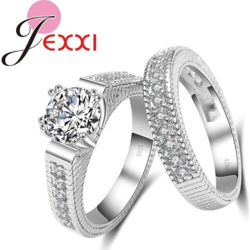 High Quality Cubic Zirconia Crystal 925 Sterling Silver Ring Set For Women Fashion Bands Jewelry Wedding Finger Ring Sets