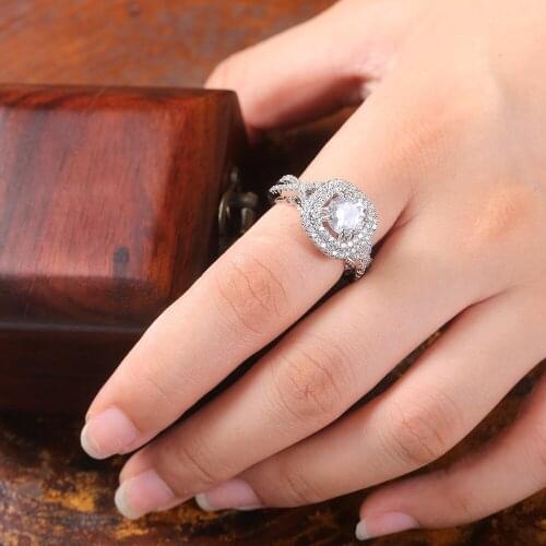 YH-ZL Luxury Female White Zircon Stone Ring Charm Silver Color Big Wedding Rings For Women Cute Bride Crystal Square Engagement