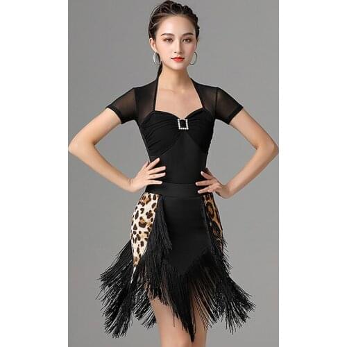 Latin Dance Skirt Women Mesh Ballroom Practice Wear Stage Costume Modern Dance Wear Summer Clothes Black Dance Outfit DL7886