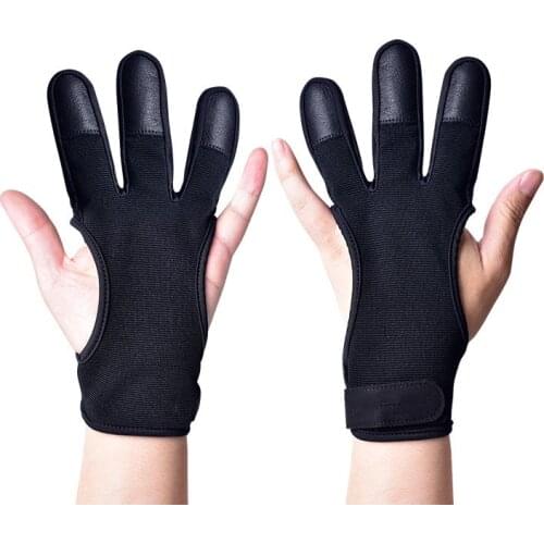 Protective 3 Fingers Hand Leather Black Guard Glove Safety Archery for Recurve Compound Bow Shooting Crossbow Slingshot Hunting