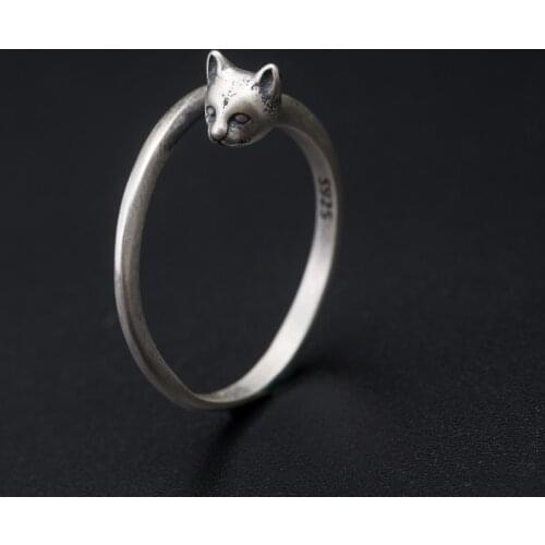 VLA 925 Silver Personalized Cats Head Ring Womens Retro Creative Design Leopards Head Ring Adjustable Size Fashion Jewelry