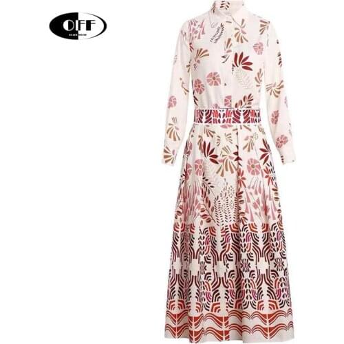 Summer Vintage Printed Midi Dresses For Women Plus Size 2XL Long Sleeve Leisure Elegant Streewear Office Party Dress Vestido ZA