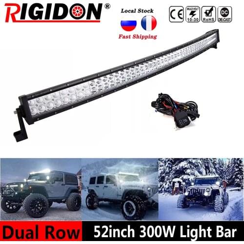 RIGIDON 52inch 300W Curved Led Light Bar Work Light 2-Row Led Bar 4x4 Truck ATV Car Roof Offroad Driving Fog Light With Wiring
