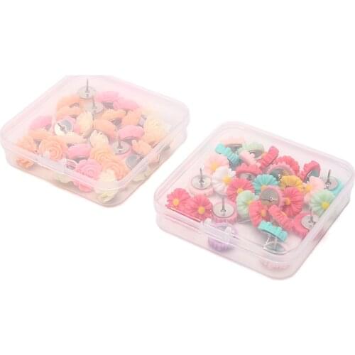 30pcs/Box Cute Rose Flower Decorative Thumbtacks Cork Board Push Pins for Office School Stationery Supplies